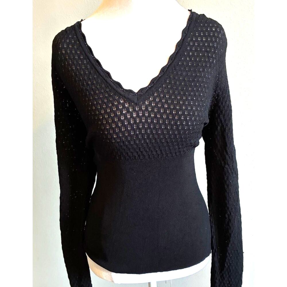Cache VTG Pointelle Mesh Ribbed Knit Top Crochet Bodycon Whimsigoth 90s Grunge L